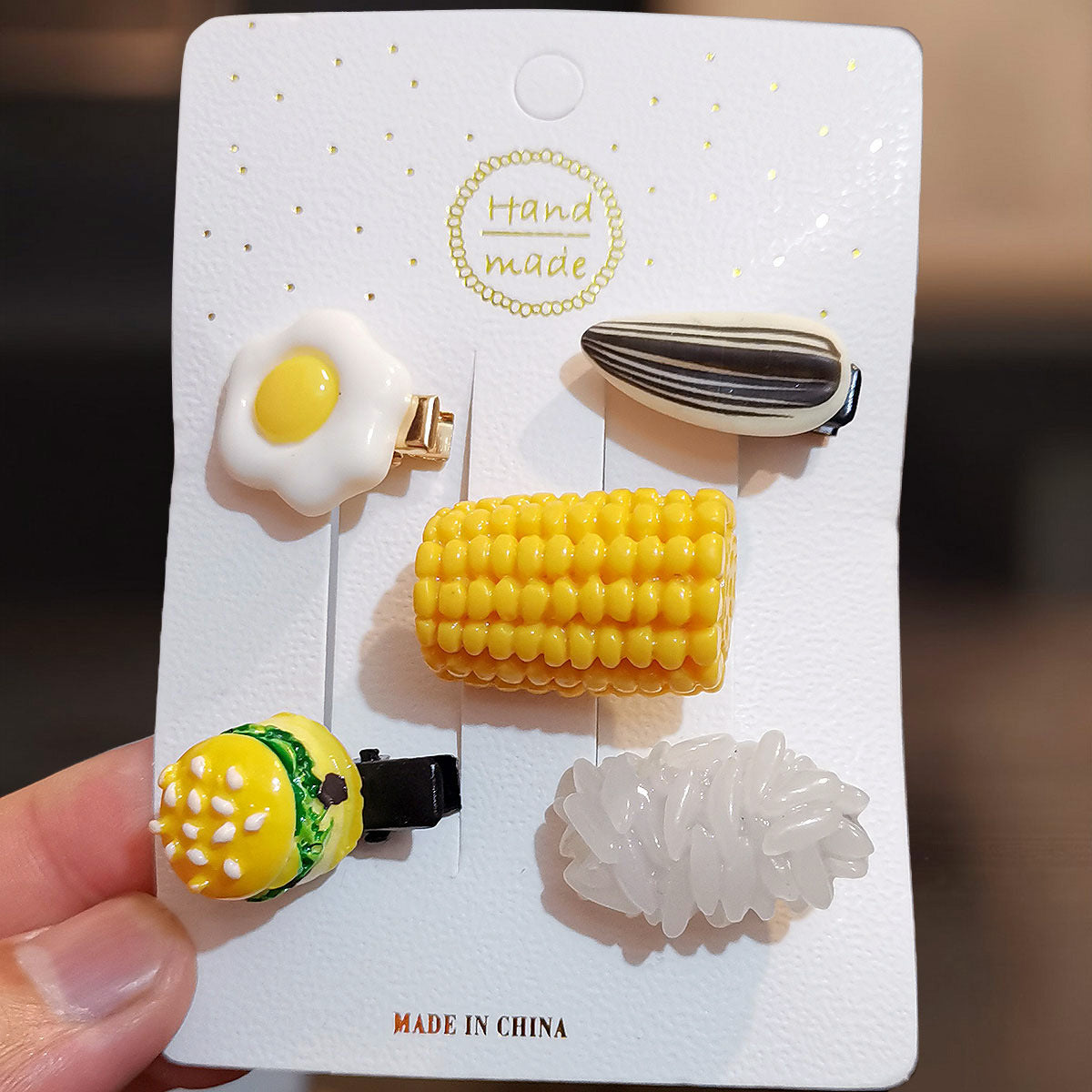 Mini Food Clip Set - Simulation Rice, Eggs, Corn, Melon Seeds, Cute Food Accessories