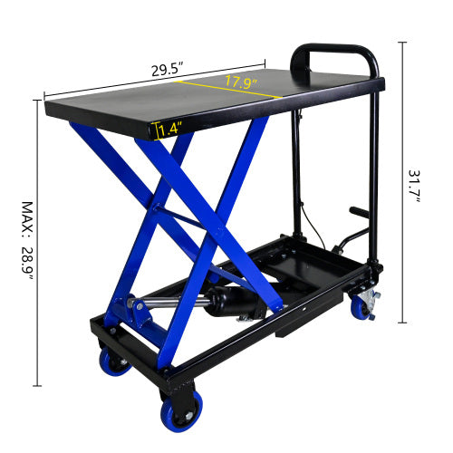 Hydraulic Lift Truck 500 lbs Capacity for Material Handling and Transportation - Steel, Black+Blue