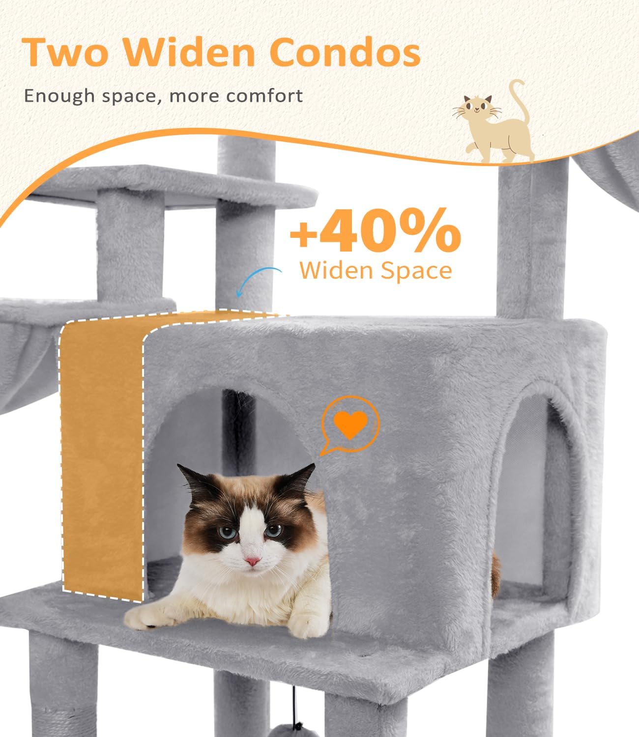 Large Multi-Tier Cat Tree with Sisal Scratching Posts and Widened Perches - Light Gray