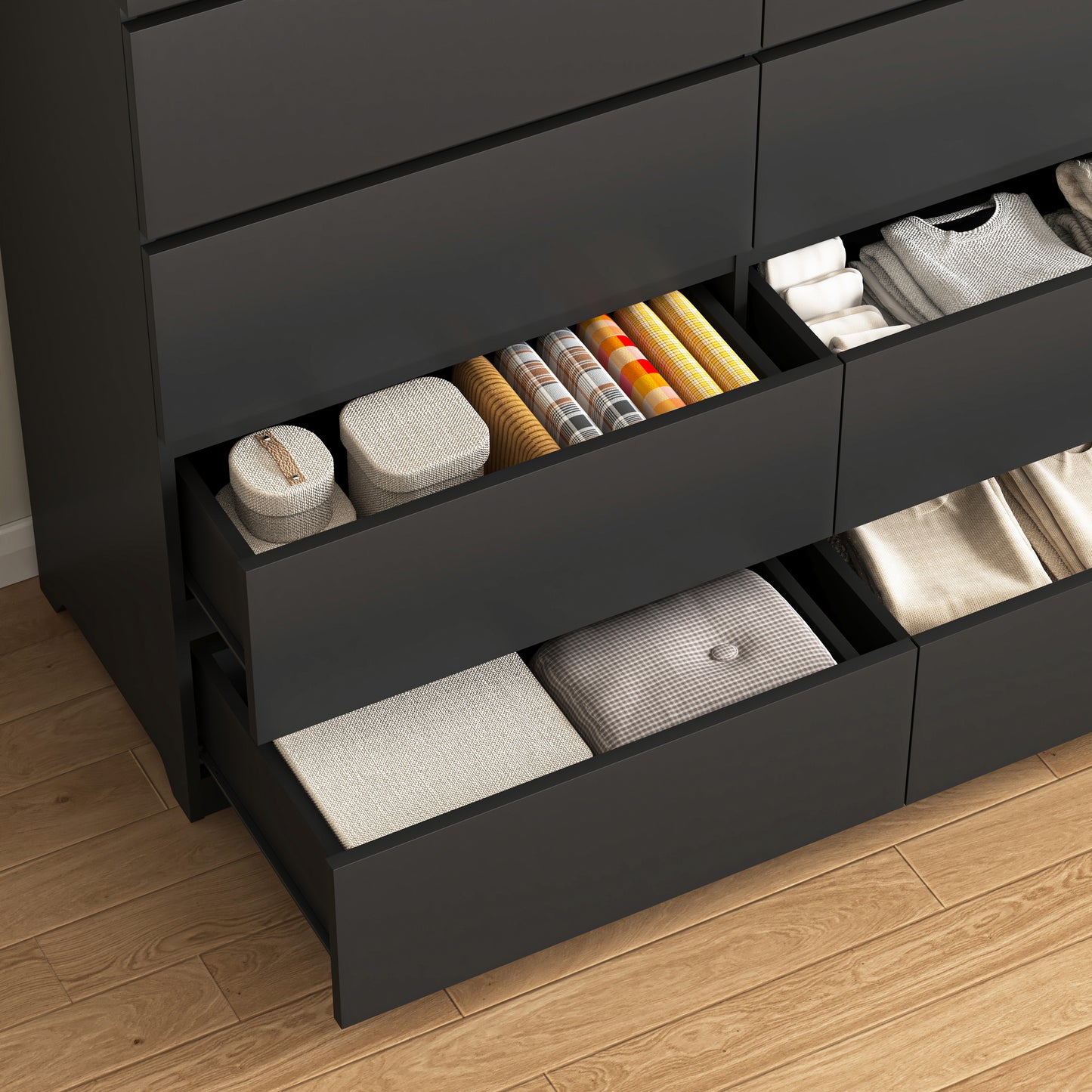 8-Drawer Black Dresser - Modern Wood Chest for Bedroom