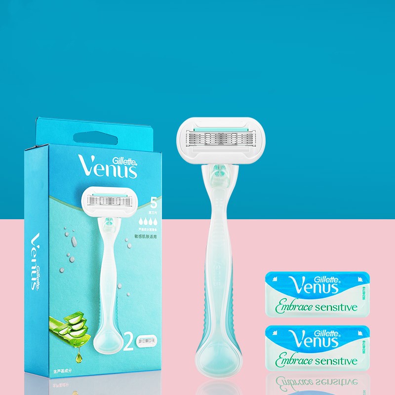 Armpit Shaving Razor with 2 Blade Heads & Holder - Blue