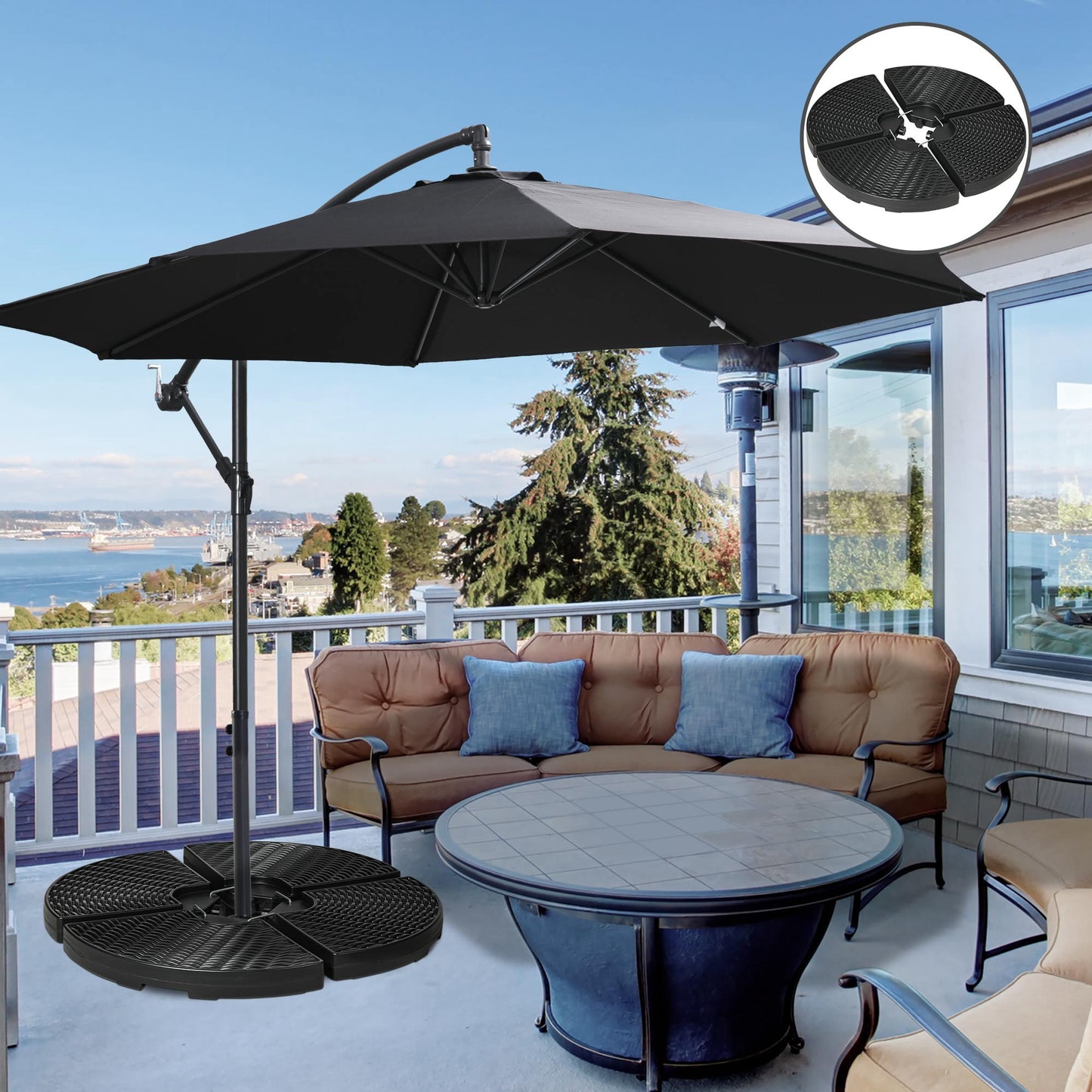 Patio Umbrella Base Weights - 4-Piece Sand or Water Filled, Black