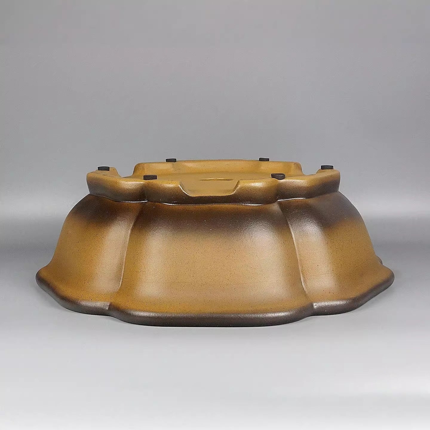 Yellow-Glazed Wood-Fired Bonsai Pot with Zisha Finish - Indoor Garden Decor