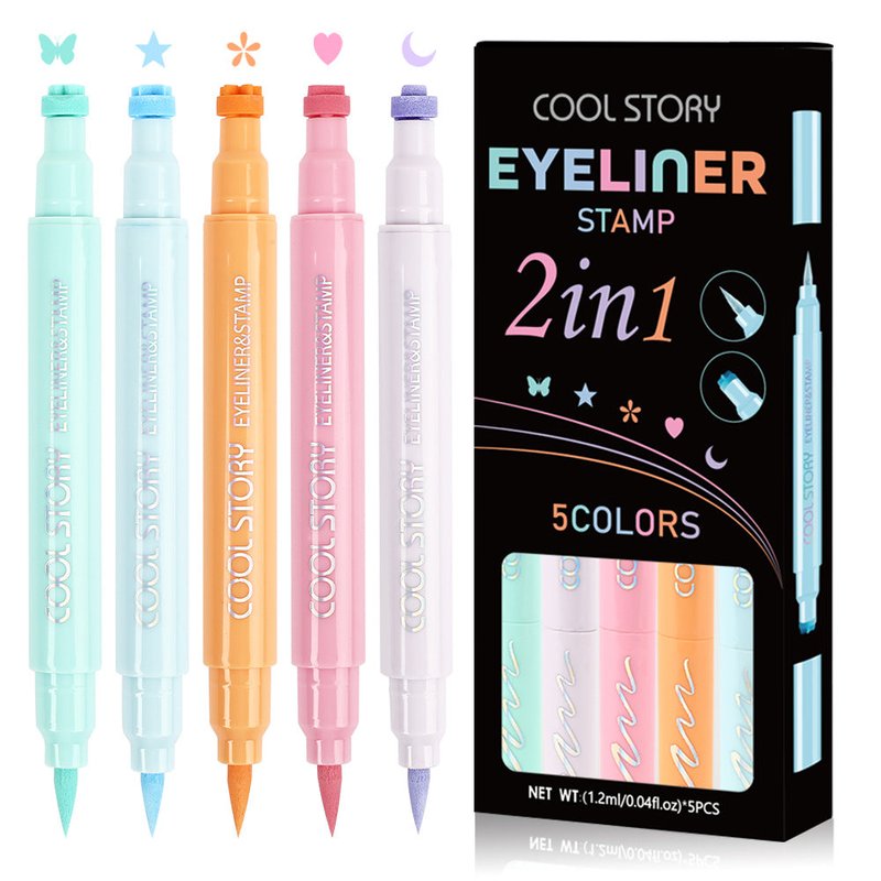 Long-Lasting Double-Headed Liquid Eyeliner Set - 5 Colors, Quick-Drying, 1.2ML Each