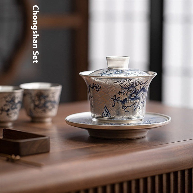 Ceramic Silvered Tureen for Tea Serving Retro Style