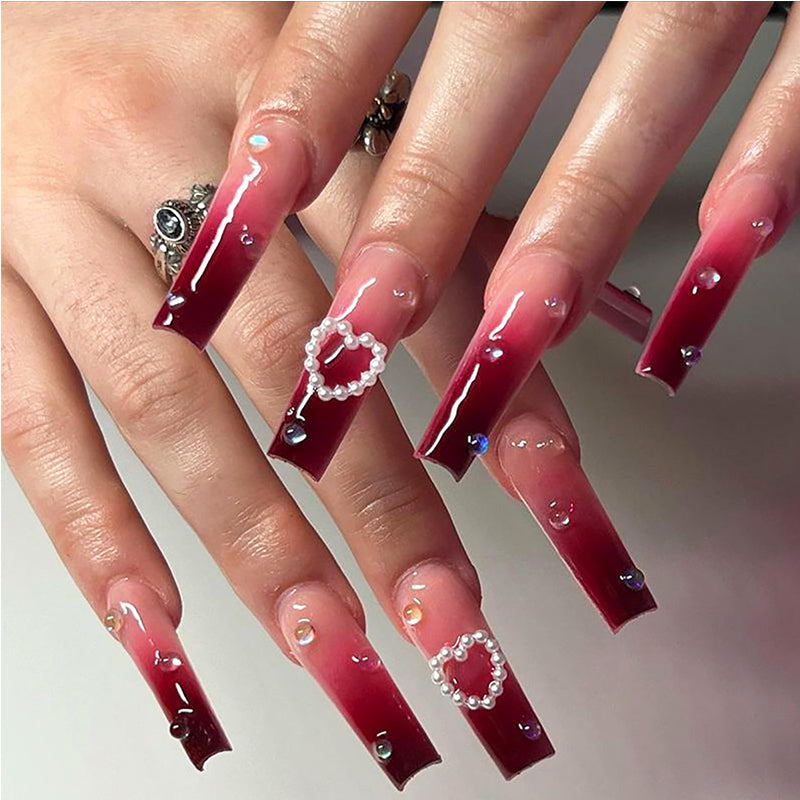 24-Piece Red Heart Press-On Nails - Long Square False Nail Tips