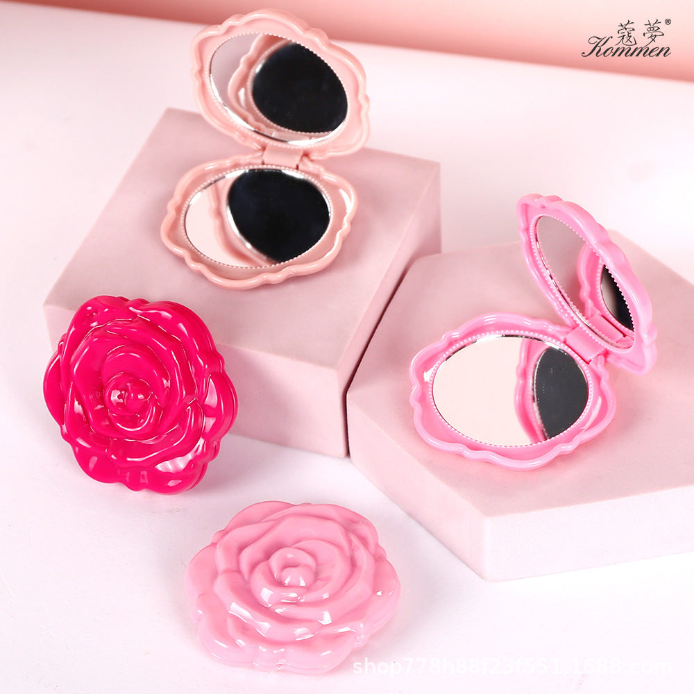 Portable Folding Mirror with Electroplated Rose Design for Beauty & Home