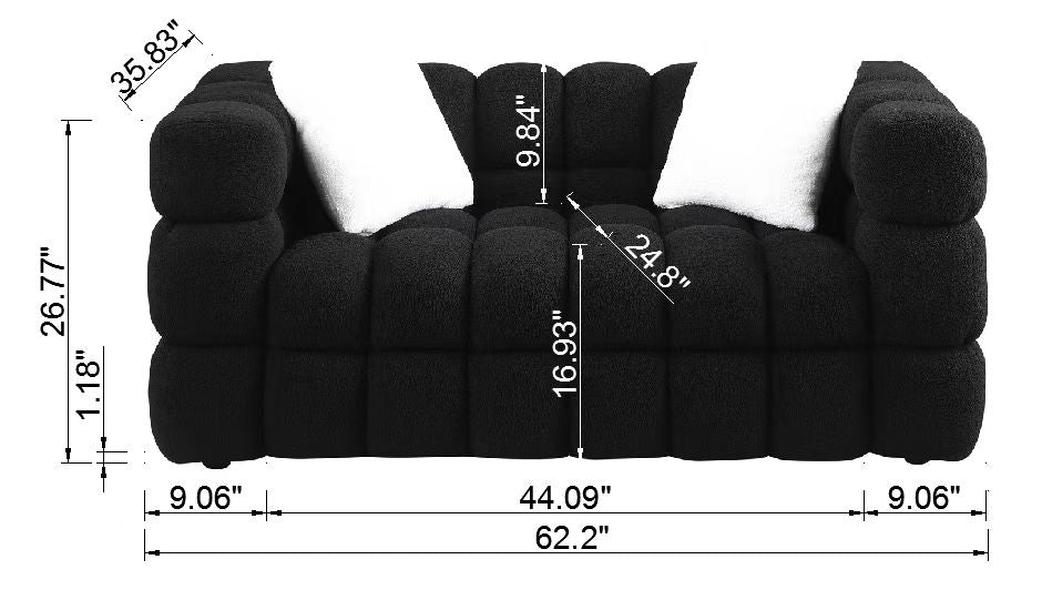 Boucle Sofa - 2 Seater, Black, Marshmallow Design, 62.2" Length
