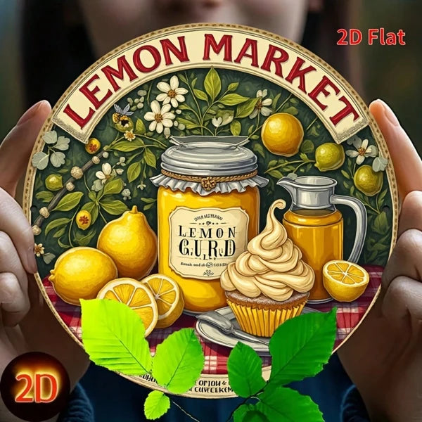Vintage Lemon Tin Sign - 20x20cm Metal Wall Art