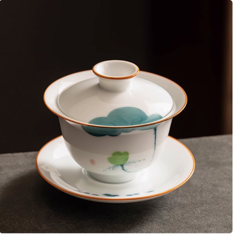 Large Hand Painted White Porcelain Tea Set - Modern Tableware
