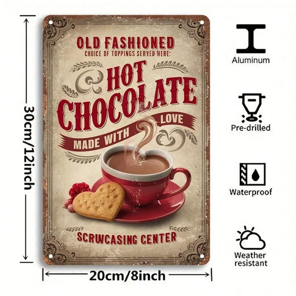Vintage Metal Tin Sign - Hot Chocolate Love Wall Art