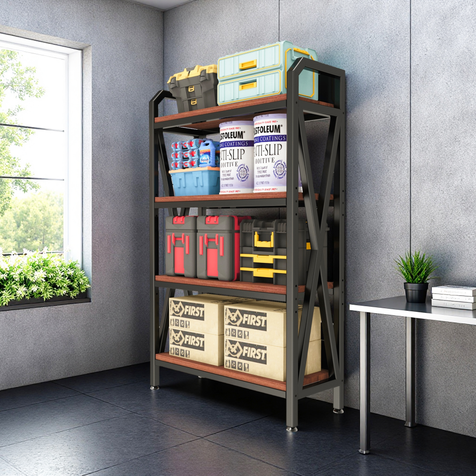 56.3'' Metal and Wooden Bakers Rack - 4-Level Kitchen Storage