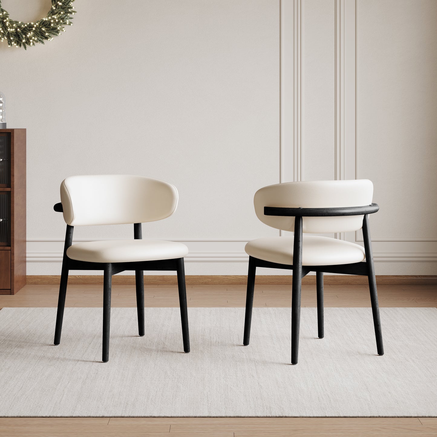Mid-Century Modern Dining Chairs - Set of 2, Black Wood