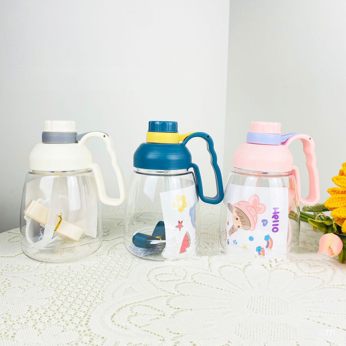 Large Capacity Plastic Water Bottle with Straw and Strap - 1100ML Sports Drinkware