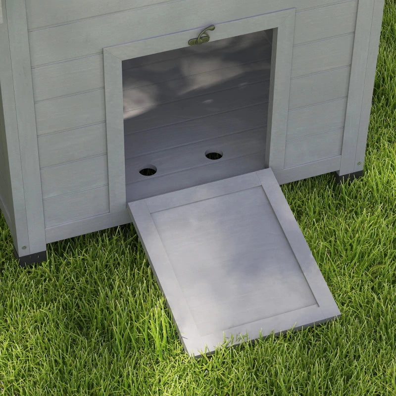 Wooden Duck Coop with Openable Roof & Double Doors - Light Gray Pet House