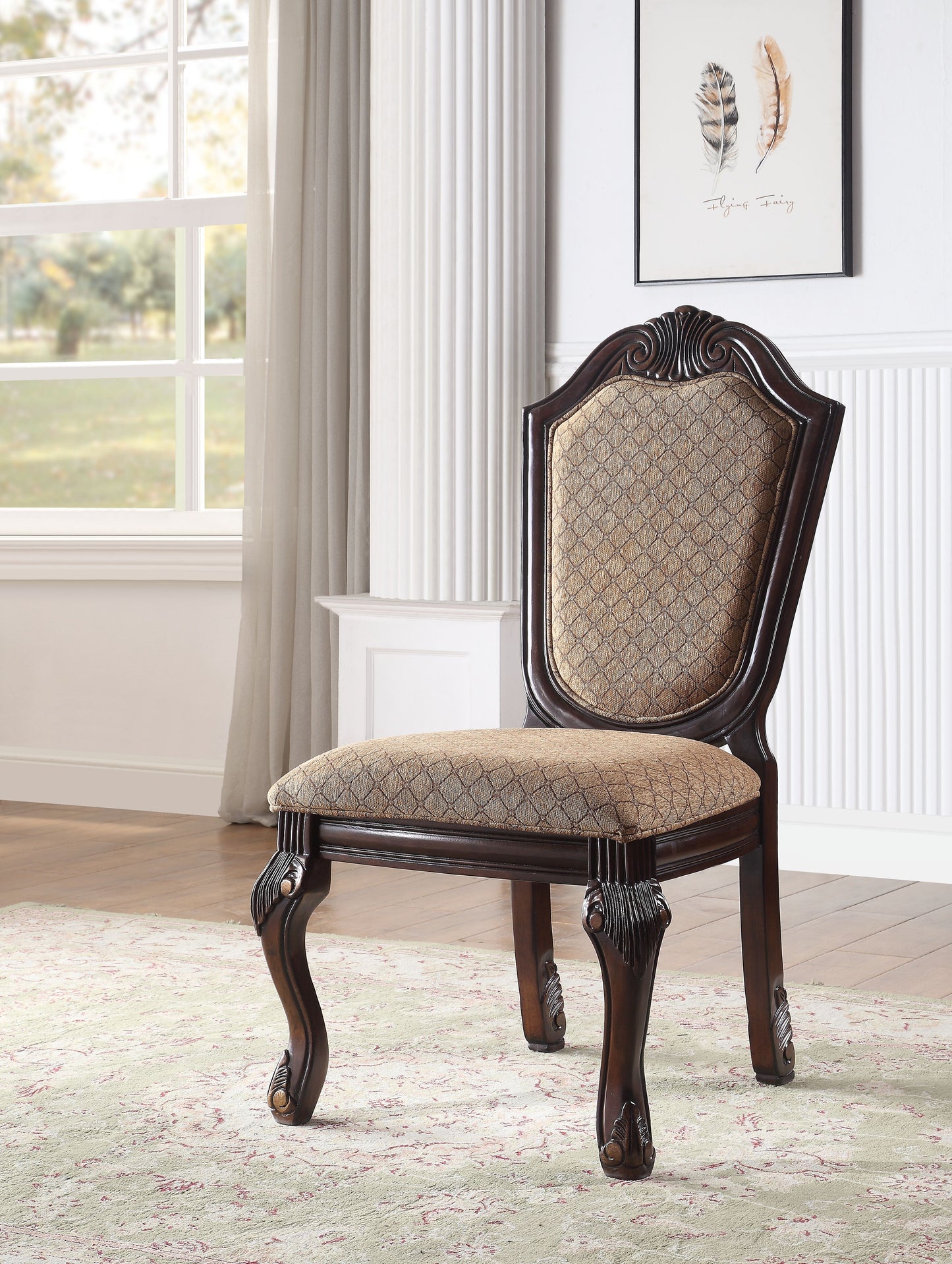Chateau De Ville Fabric Side Chair Set - Espresso Finish, 2 Pack