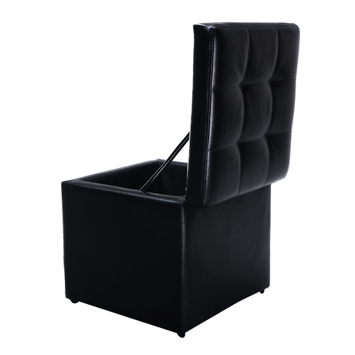 Foldable Cube Ottoman Pouffe Storage Seat - Black Faux Leather