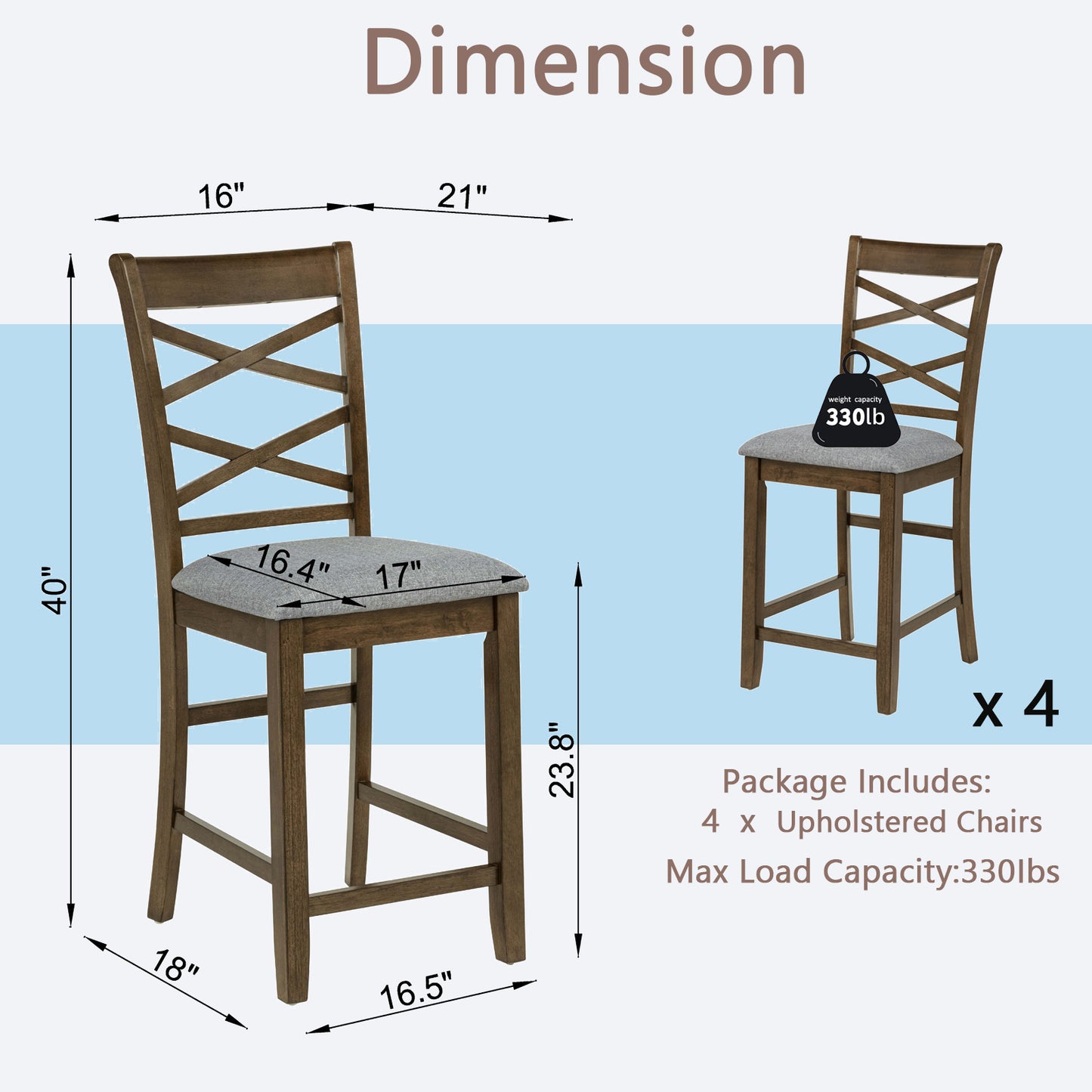 Set of 4 Walnut Counter Height Dining Chairs with Padded Seats