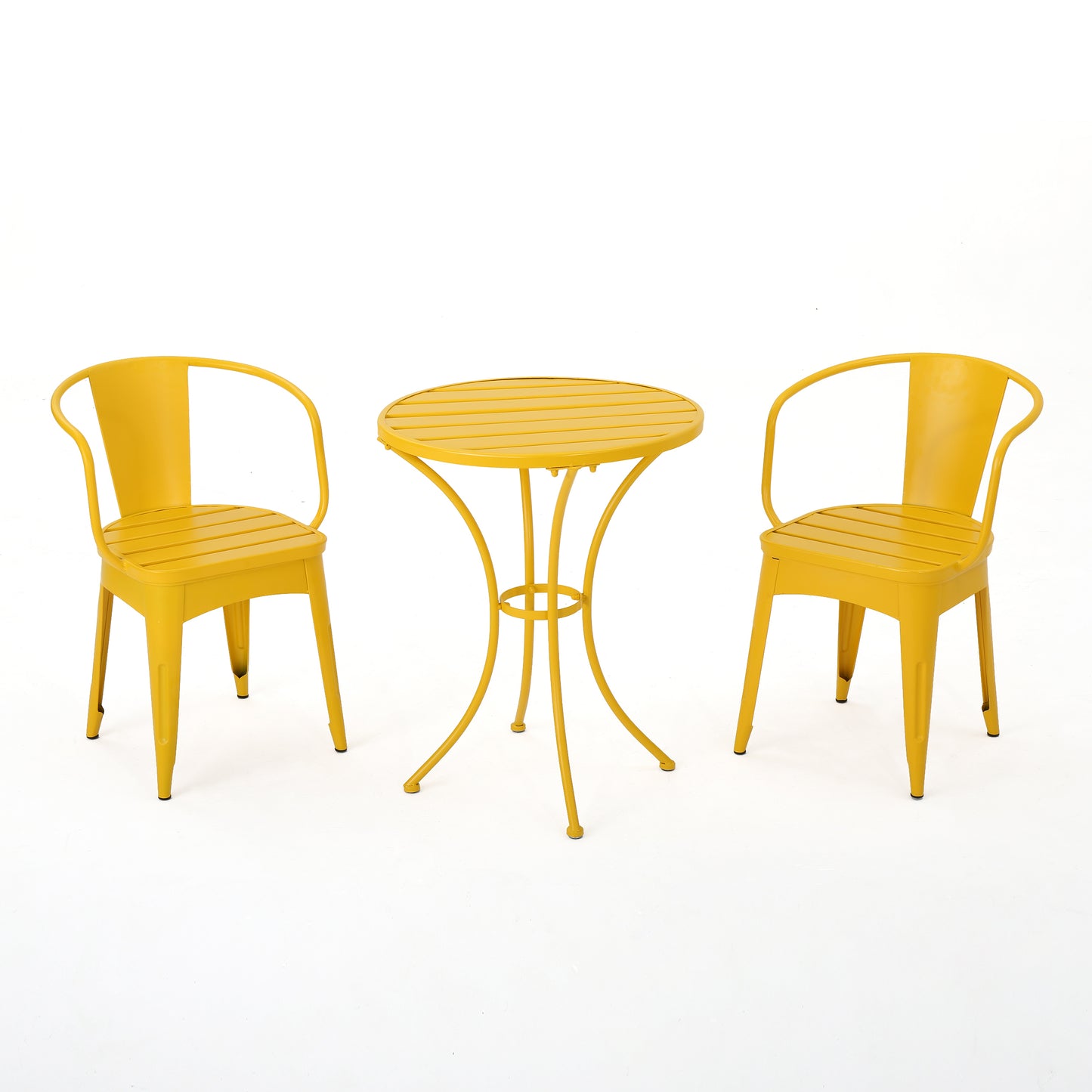 Outdoor 3-Piece Yellow Metal Bistro Set - Iron Table & Chairs
