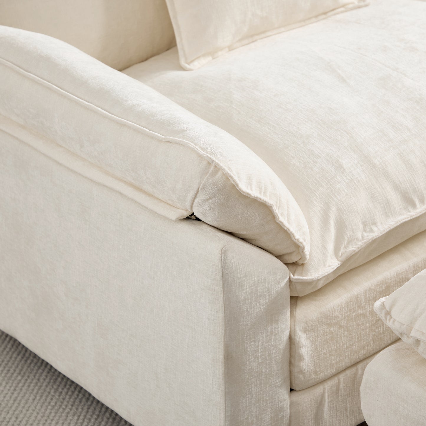 Modern Chenille Accent Chair with Ottoman - Beige Upholstered Armchair