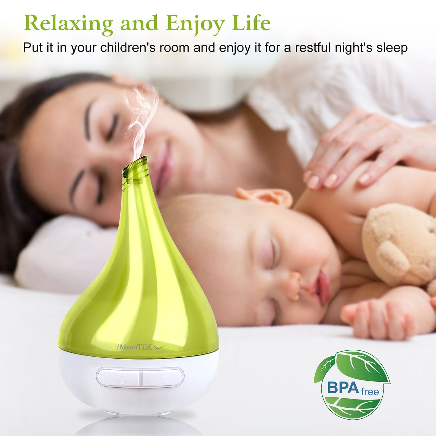 Aroma Diffuser & Humidifier - Ultrasonic Essential Oil Diffuser with LED Light - Green