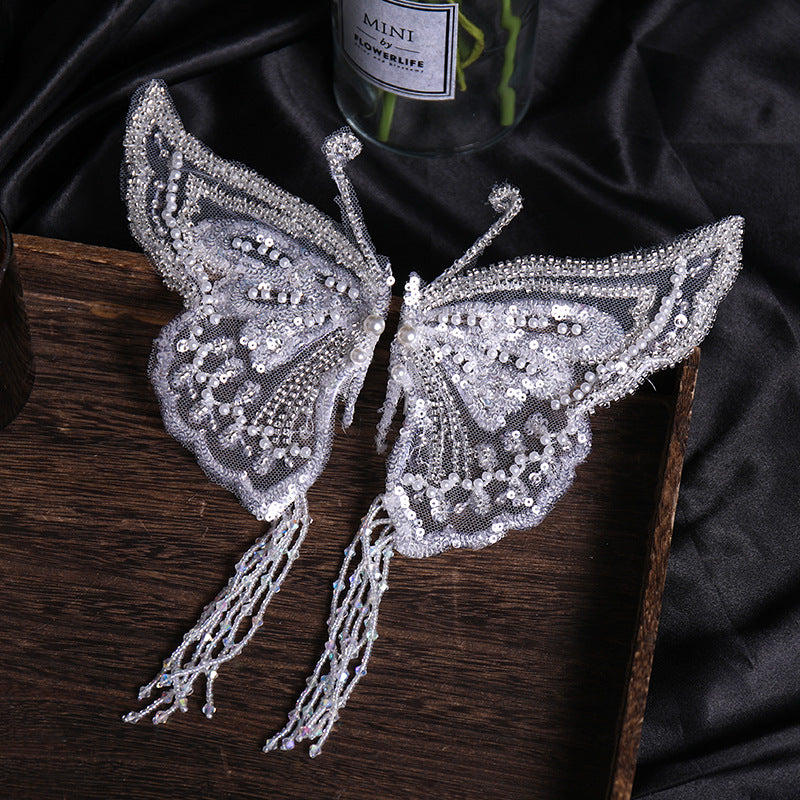 White Crystal Sequin Hair Clip with Tassel