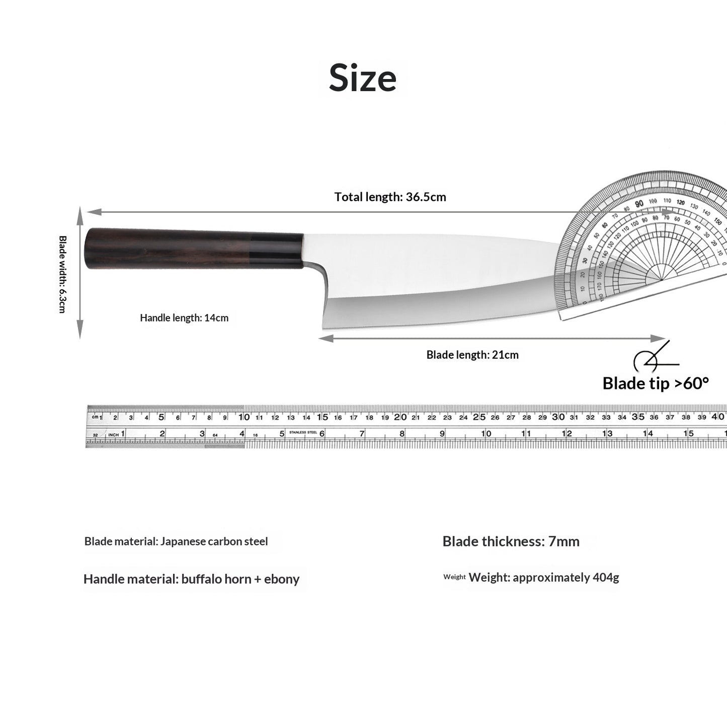 Japanese Sashimi Fish-Head Chef Knife - High Carbon Stainless Steel, Black, Round & Octagonal Handle Options