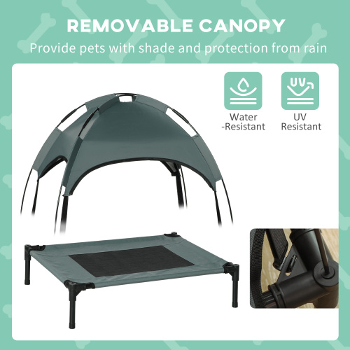 Elevated Dog Bed with Canopy Shade - 24 Inch Portable Pet Cot, Gray