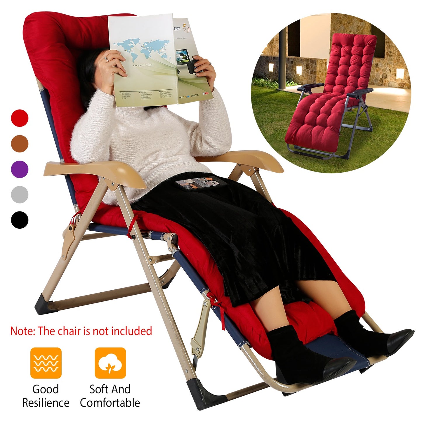 Comfortable Lounger Cushion for Deck Chairs - 67x22in & 71x22in Options