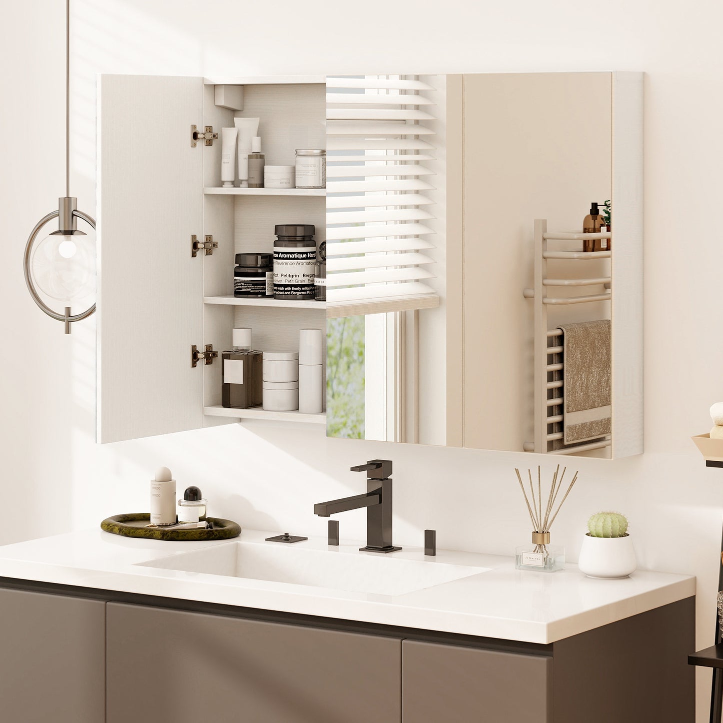 Frameless Wall Mounted Bathroom Mirror Cabinet - 3 Doors