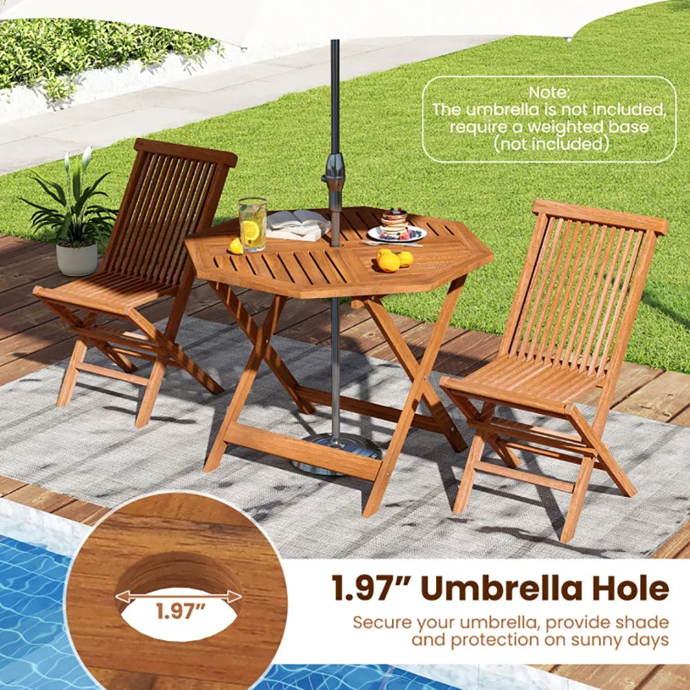 35.5 Inch Solid Wood Octagon Patio Dining Table with Umbrella Hole