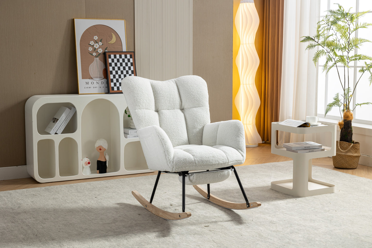 Teddy Fabric Nursery Rocking Chair with Adjustable Footstool - Ivory