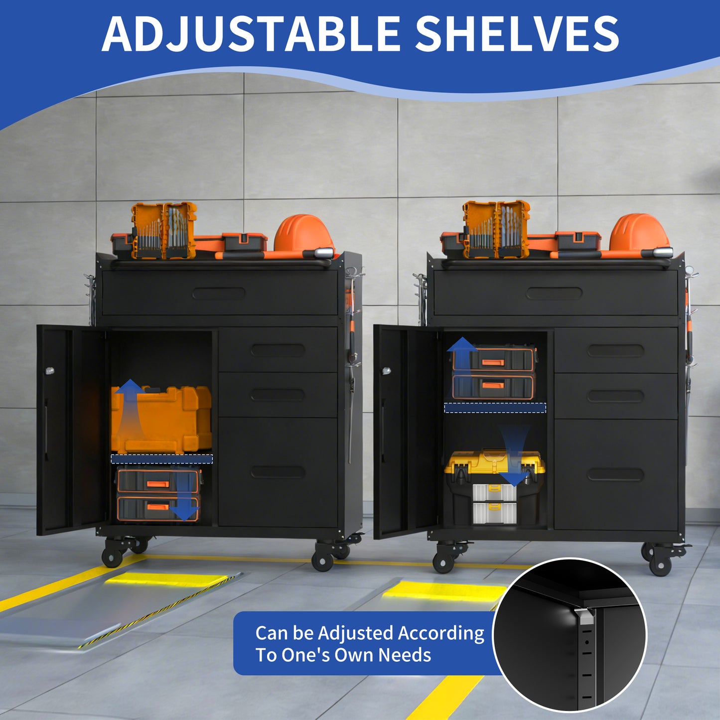 34.3" Mobile Tool Storage Cabinet - Lockable Rolling Chest in Black
