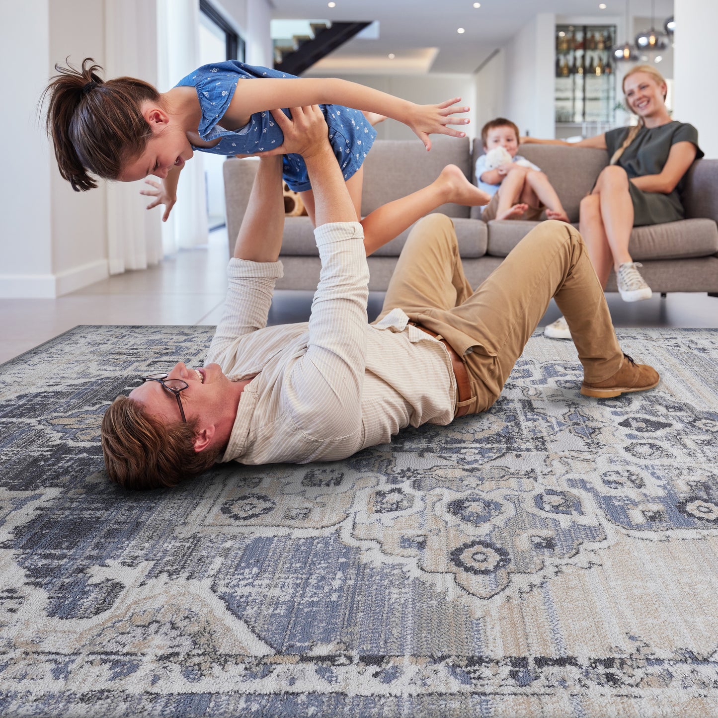 PAYAS 2X8 Cream Blue Medallion Runner Rug