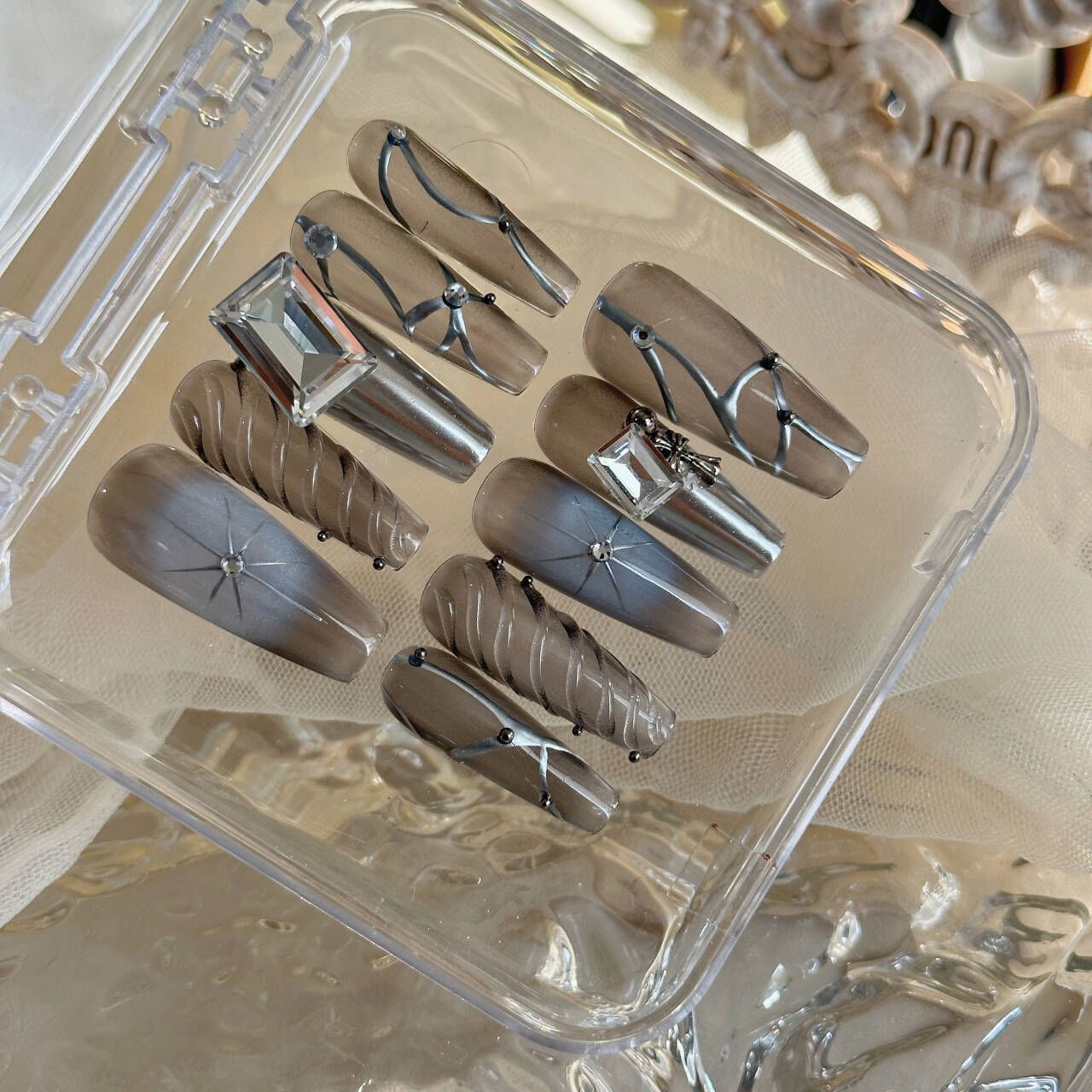 Handmade Long Star Diamond Press-On Nails - Multiple Sizes & Tool Kits