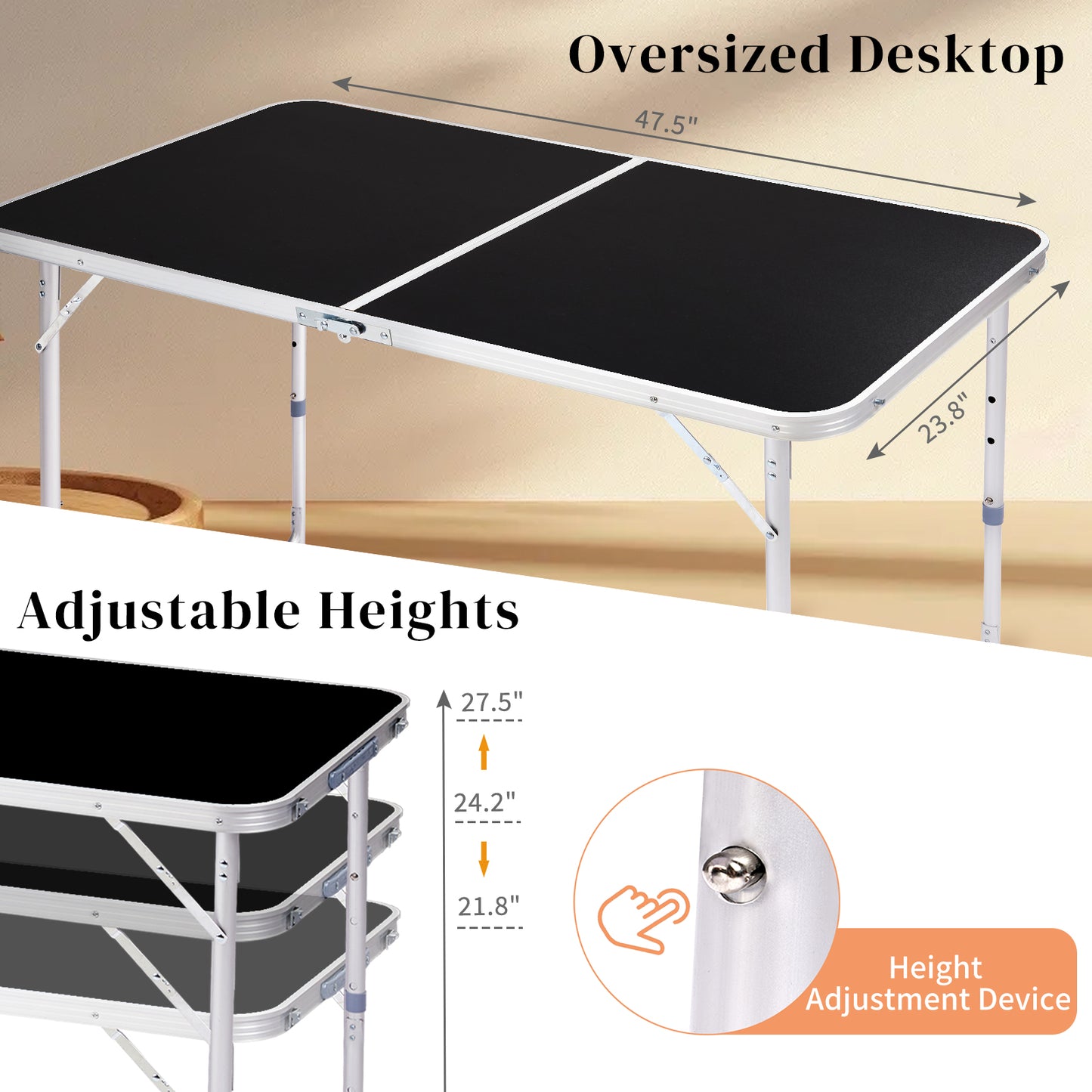 4ft Portable Folding Table - Black Aluminum Outdoor Table
