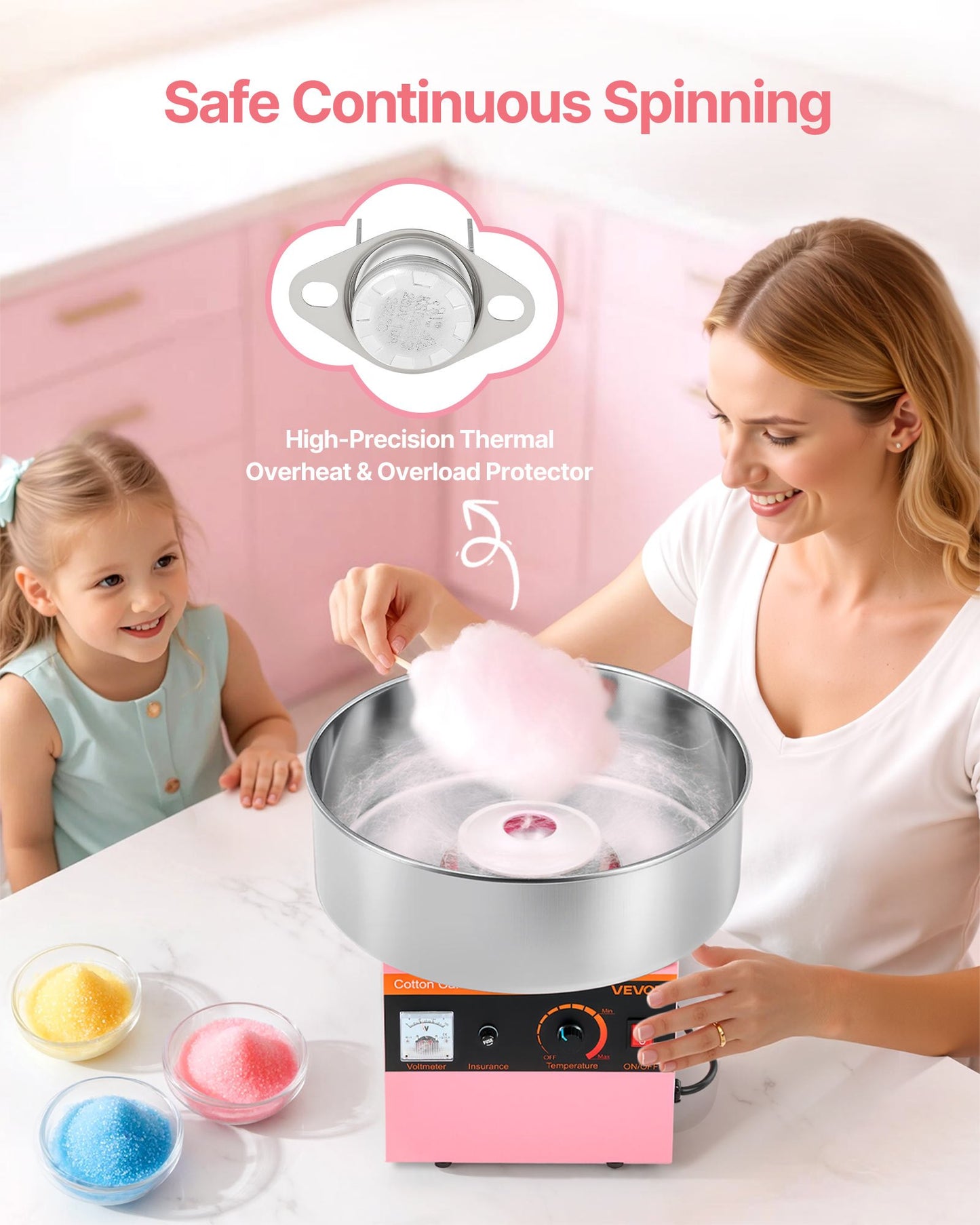 Electric Cotton Candy Machine Stainless Steel Pink for Home & Party Use