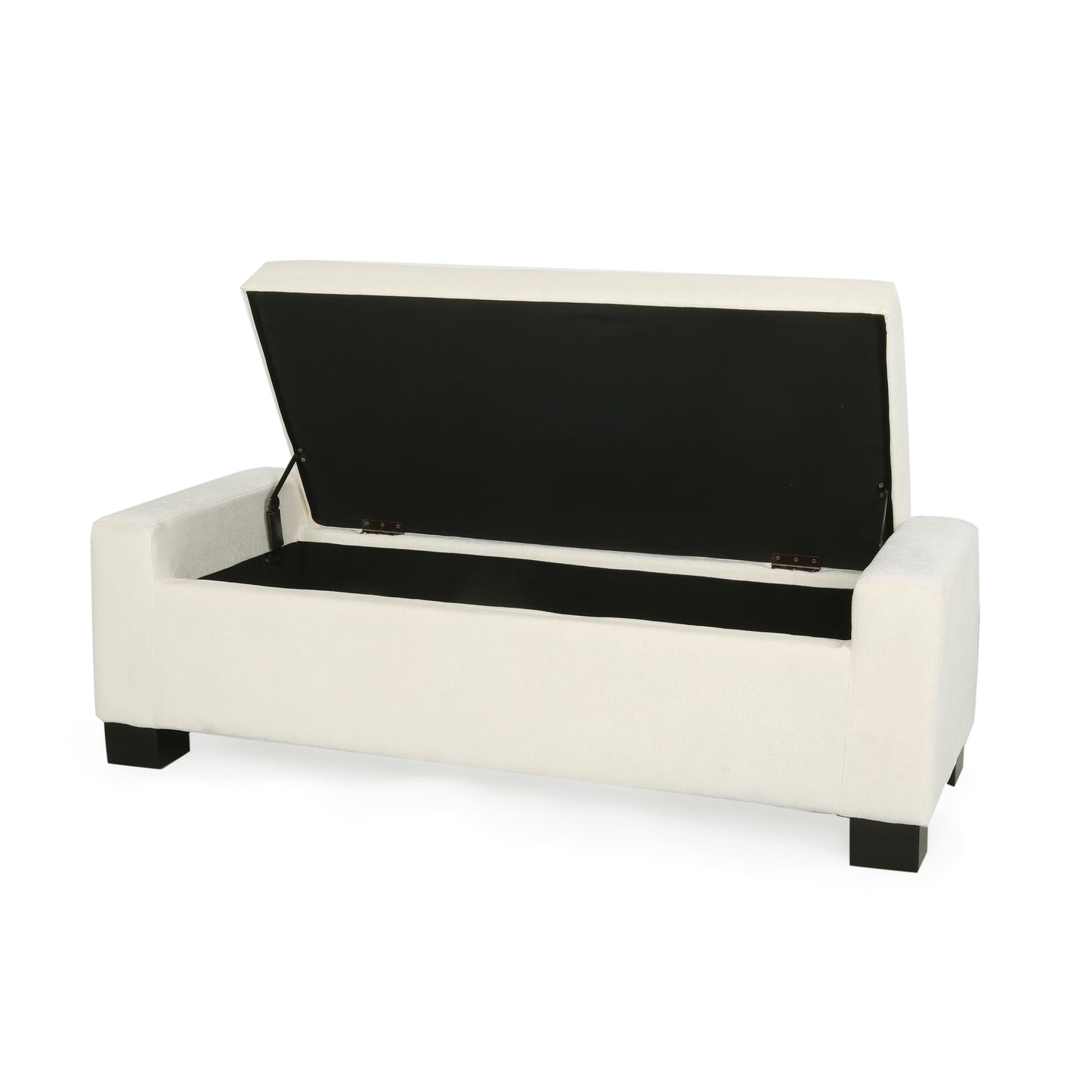 50-Inch White Storage Ottoman with Hinged Lid for Living Room & Bedroom