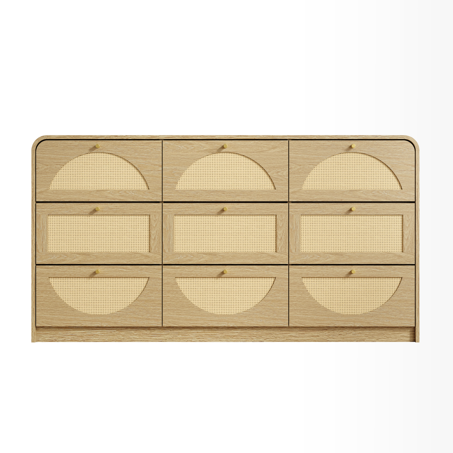 9-Drawer Rattan Dresser - Modern Walnut Storage Cabinet