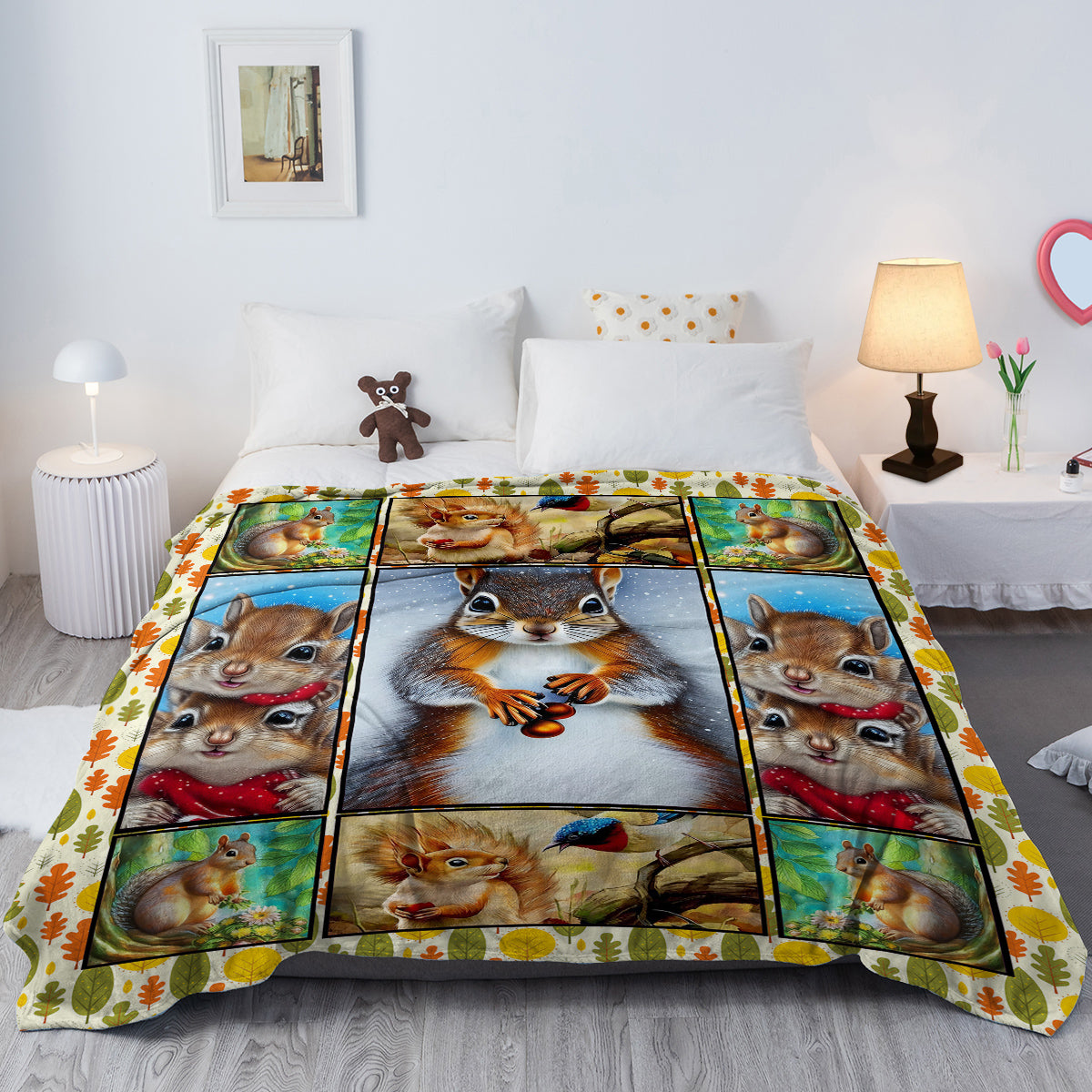 Cute Cartoon Squirrel Printed Blanket - Soft Fleece, 150x200cm