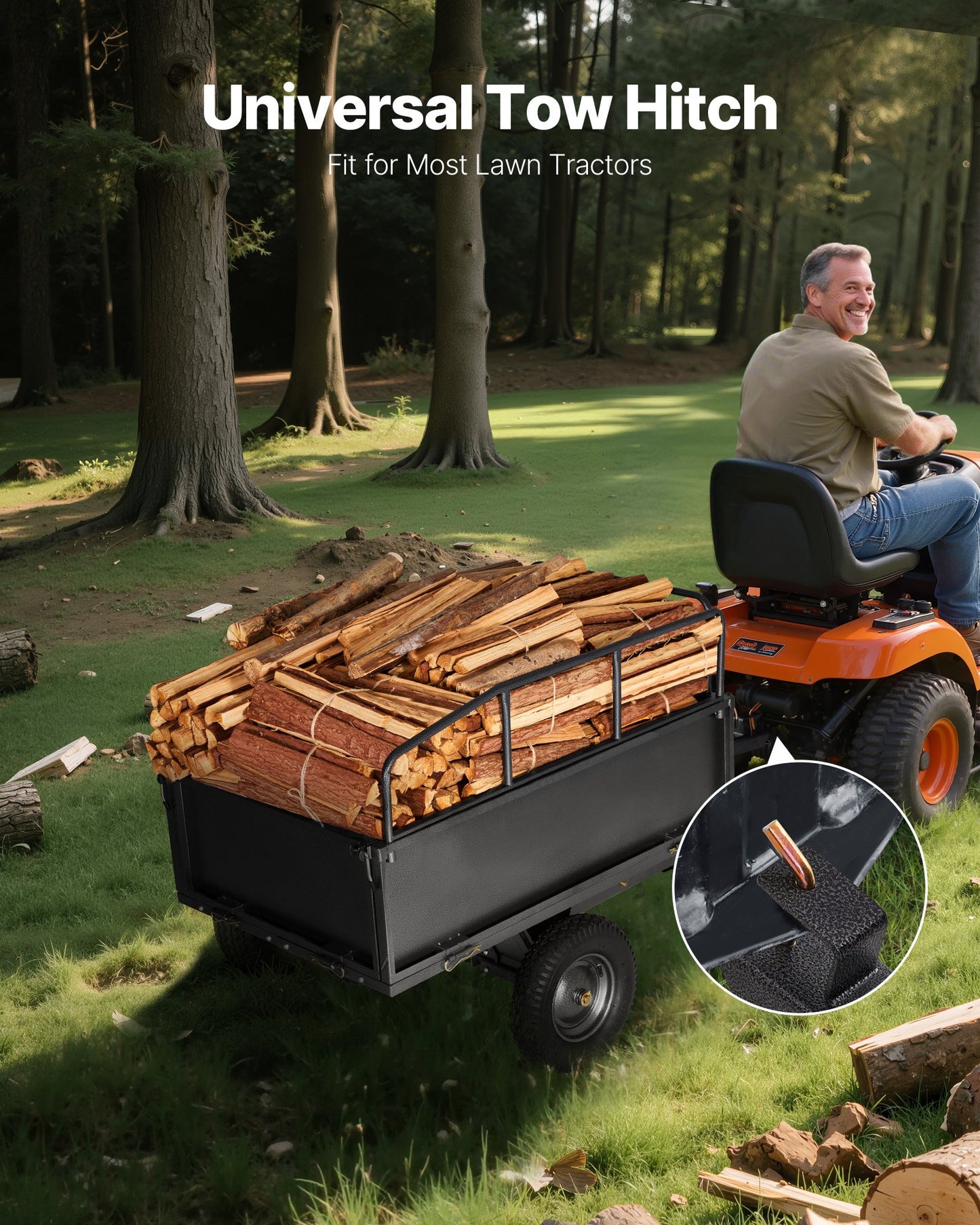 Heavy Duty Steel Dump Cart 17 Cu. Ft 600lb Tow-Behind Garden Trailer