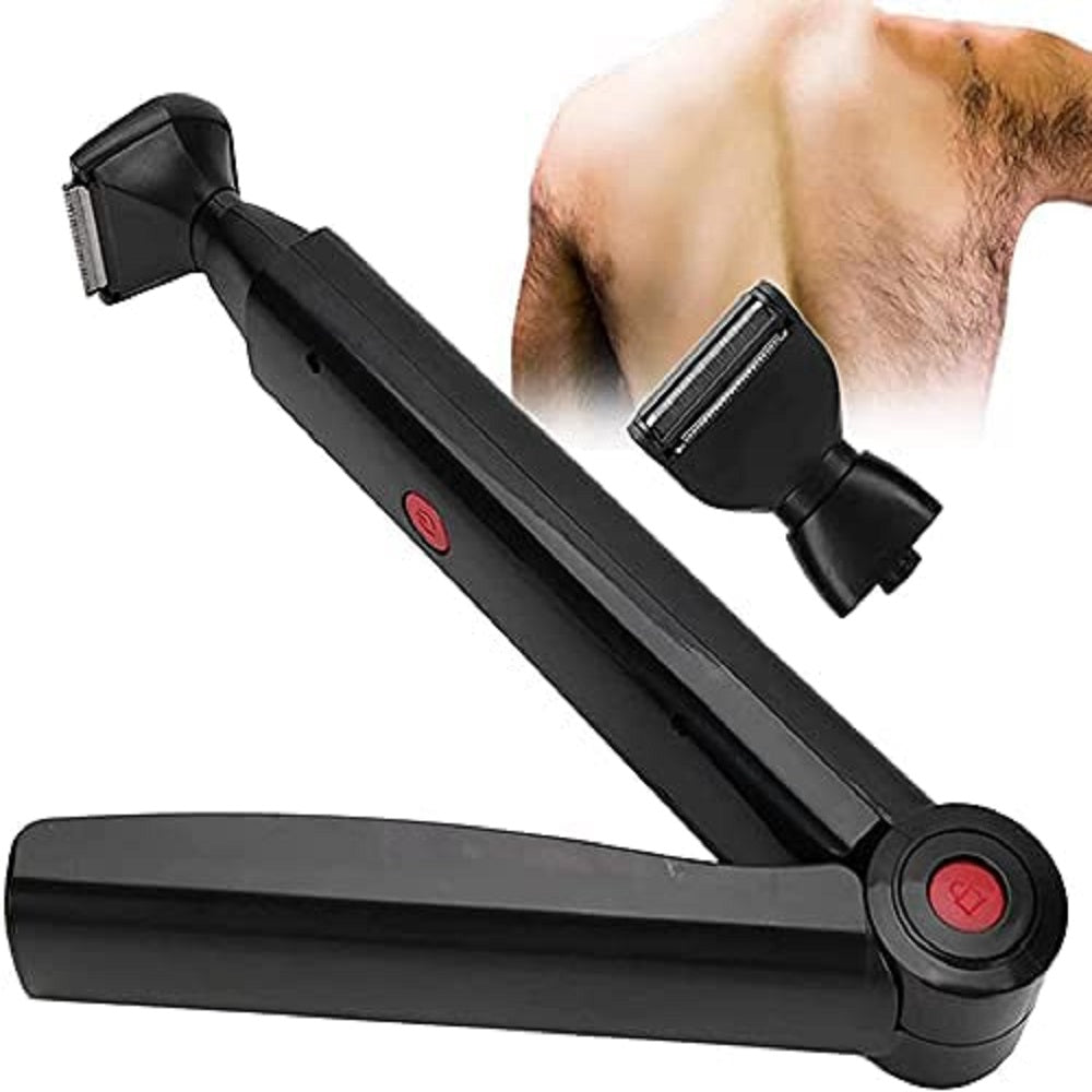 Electric Back Hair Shaver Trimmer - Foldable Handle, USB - Black