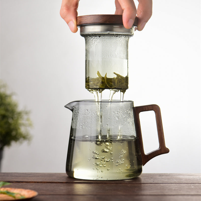 High Temperature Resistant Borosilicate Glass Teapot with Wooden Handle 550ml