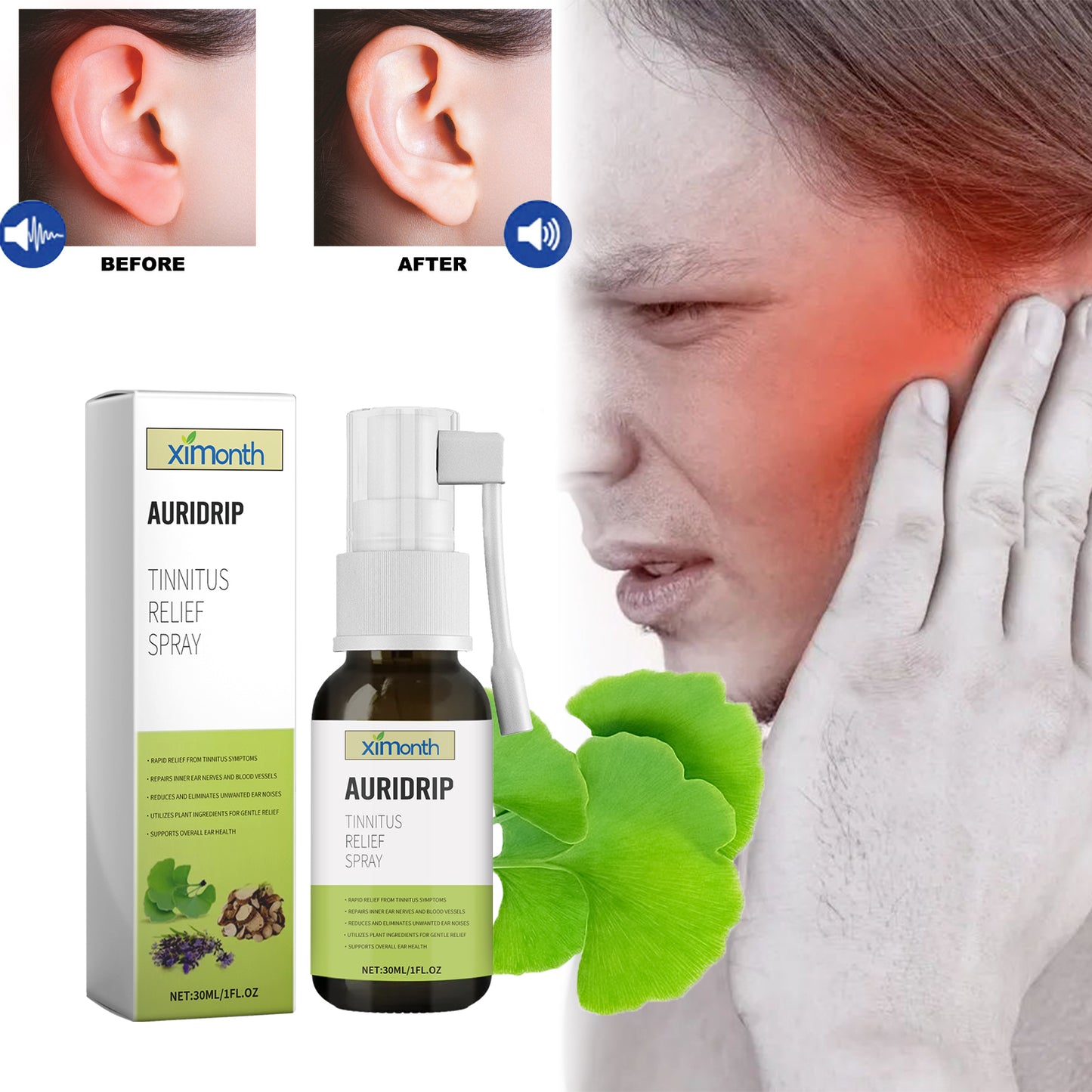 Ear Soothing Spray 30ml for Ear Relief & Tinnitus Relief - Gentle Ear Care Solution