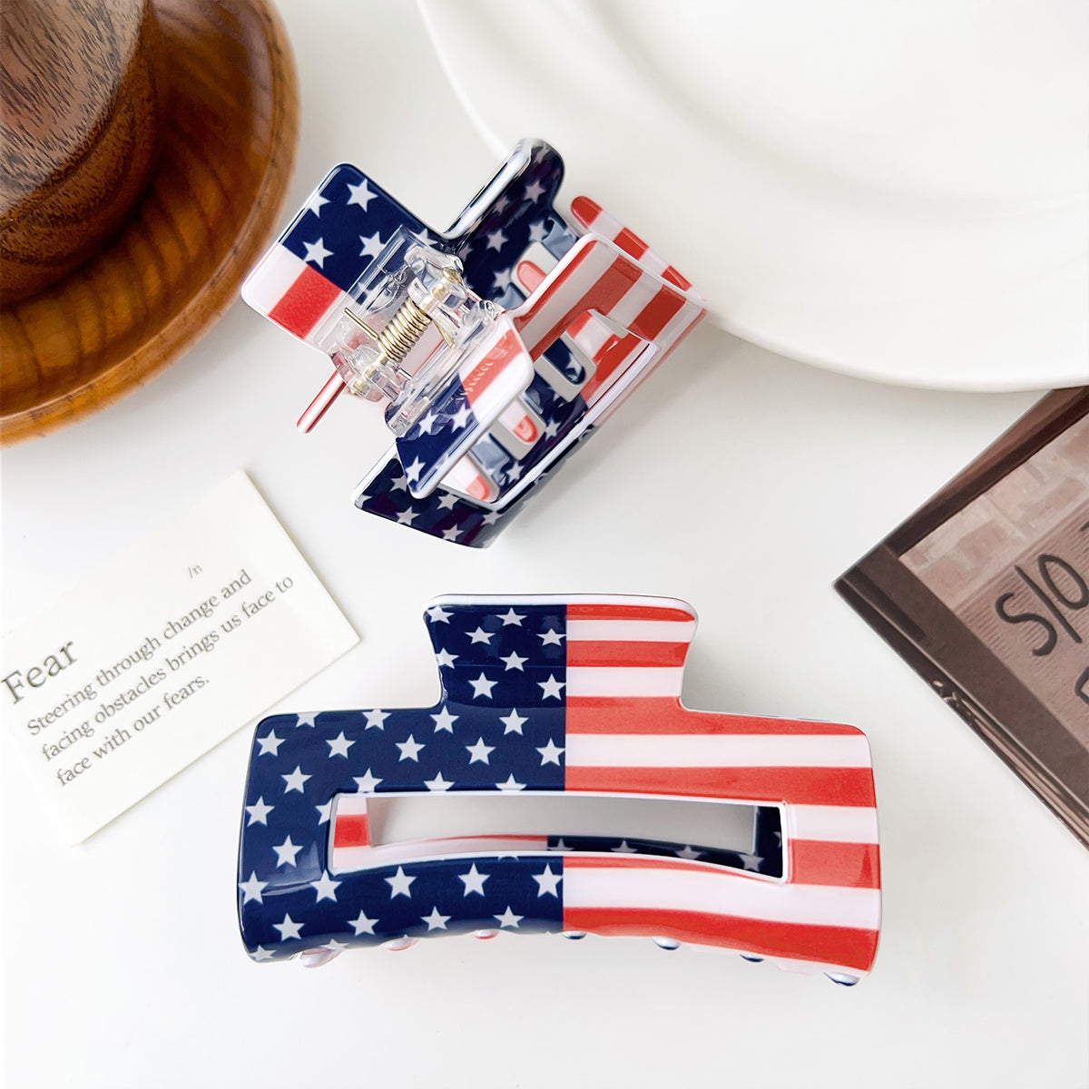 Luxurious Festive Hair Clip for Women - Acrylic Flag Design, European Style