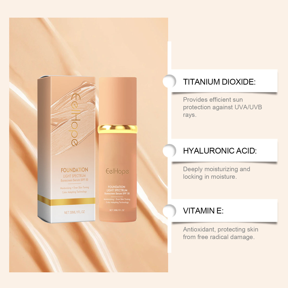Temperature Change Liquid Foundation with Hyaluronic Acid 30ml Light & Thin Concealer Moisturizer