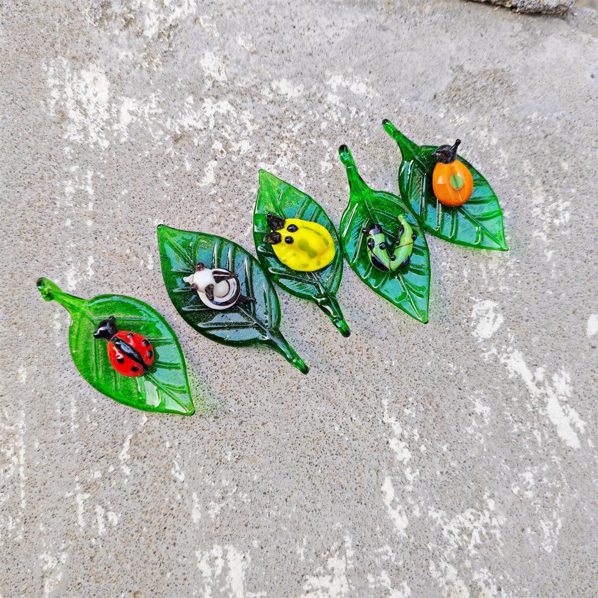 Handmade Glass Leaf and Insect Decor Ornament - Multiple Styles