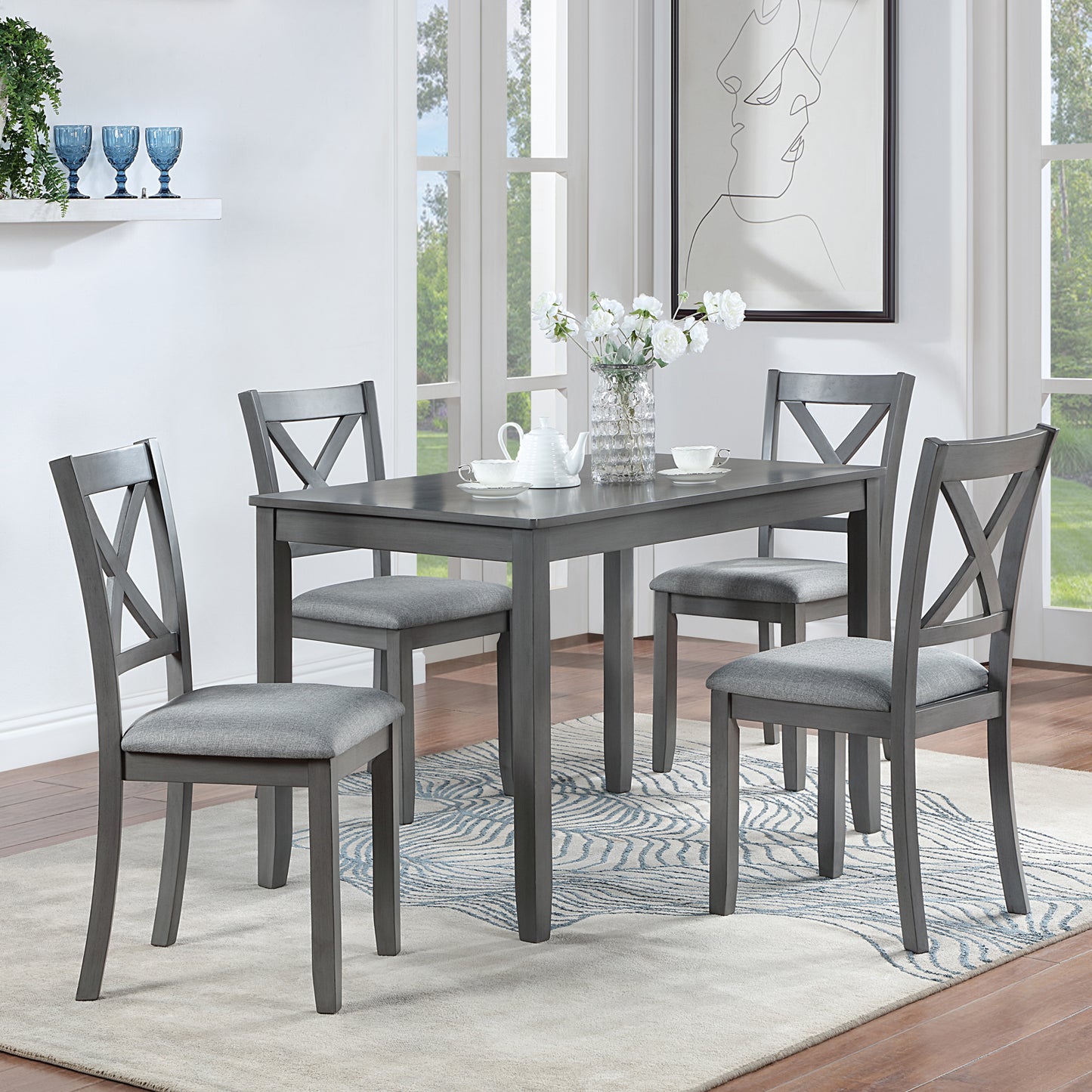 Wooden Dining Chairs Set of 4 - Upholstered Gray Kitchen Chairs