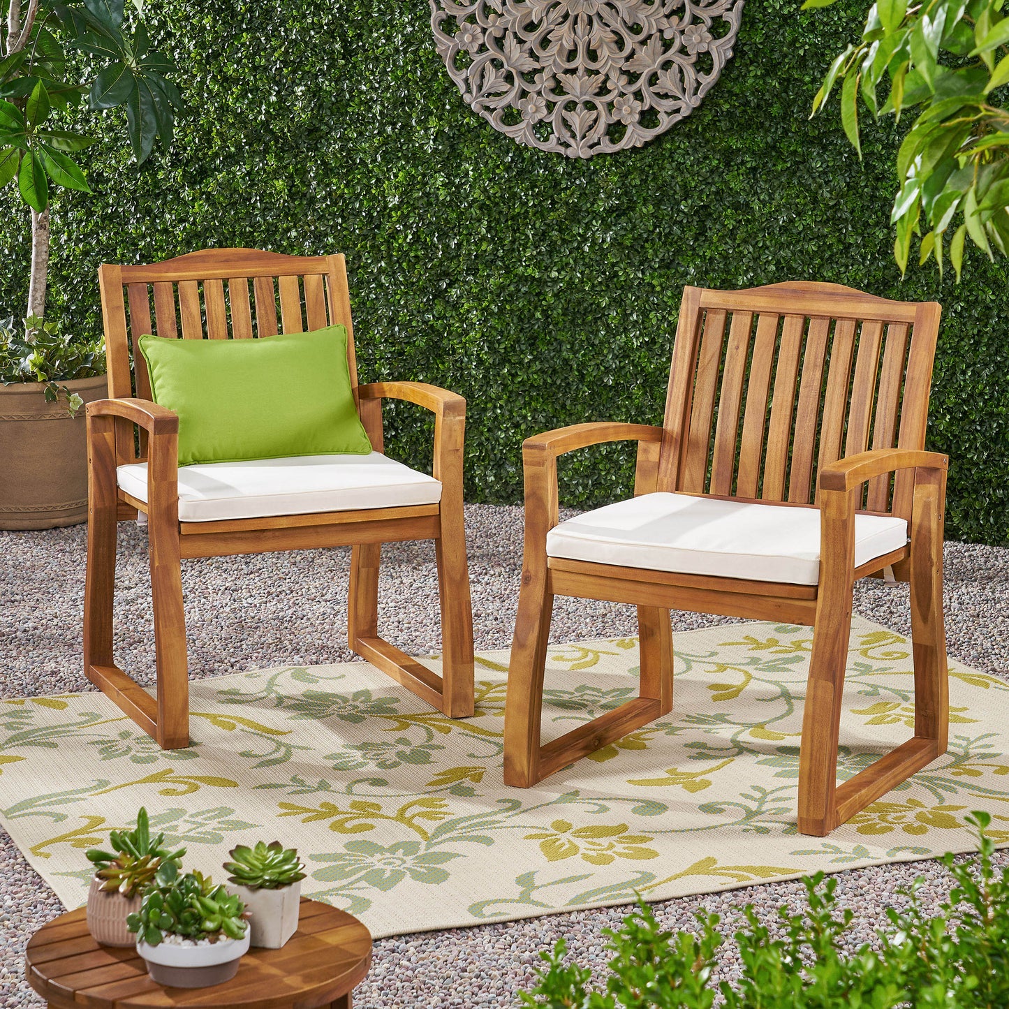 Cream Acacia Wood KD Armchair - Outdoor Dining Chair
