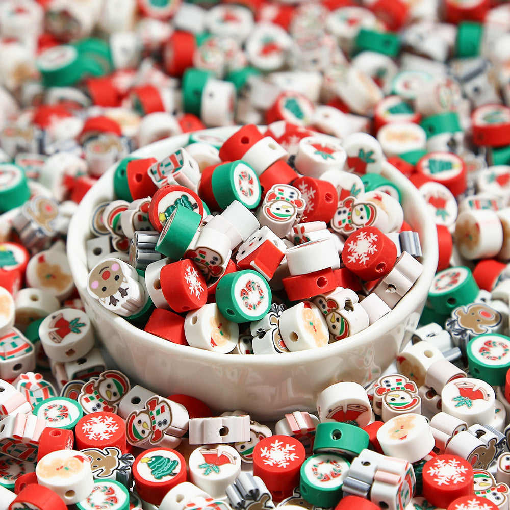 Christmas Soft Pottery Santa Claus Elk Beads - Holiday Craft Supplies